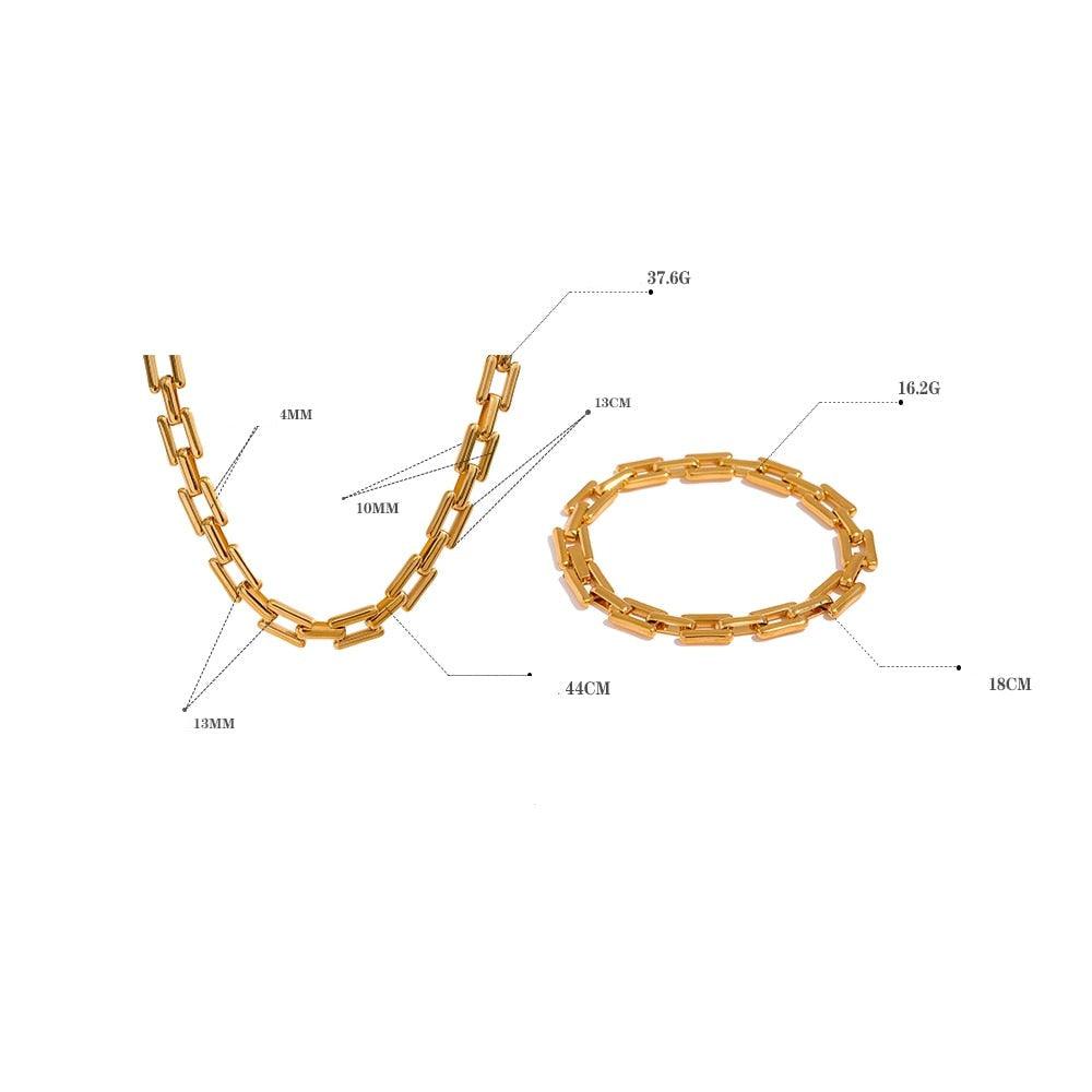 Colar e Pulseira Modelo Quadrado - Ouro18k - LillaBelle