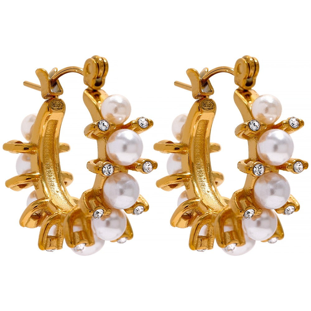 Brinco Argola com Perolas e Zirconia